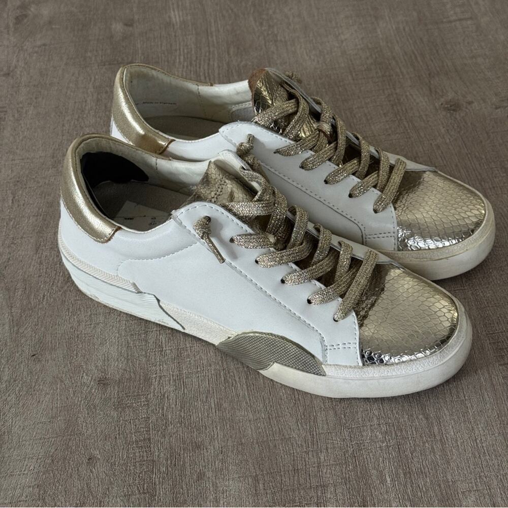 Dolce Vita Zina Low Top Gold and White Metallic Women's Sneakers Size 6